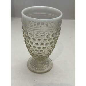 Anchor Hocking Glass Moonstone Opalescent Hobnail 5 1/4" Footed Tumbler Goblet